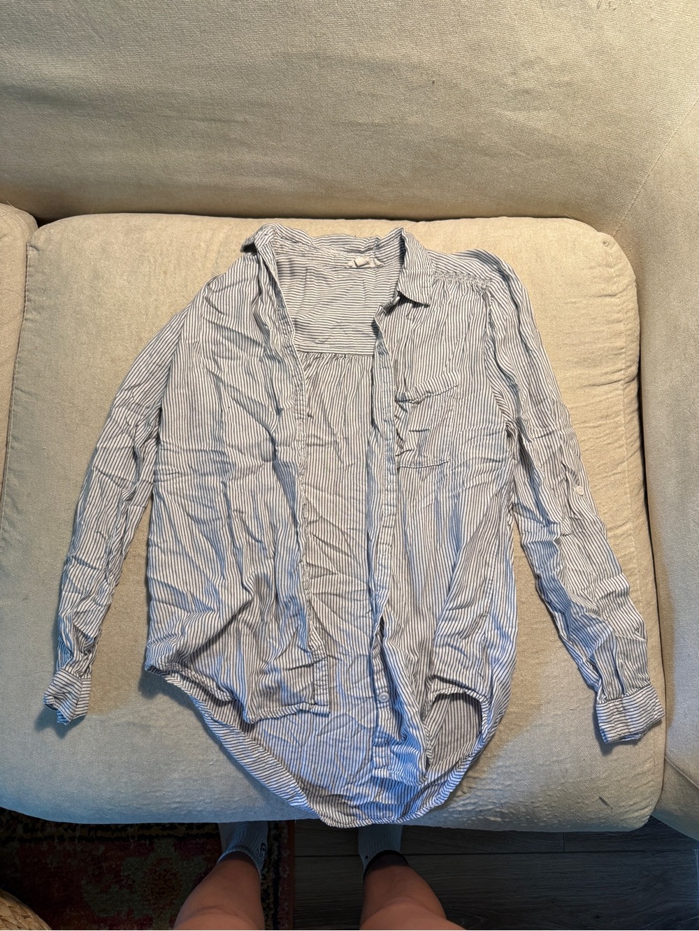 beachlunchlounge Blue and White Striped Button-Up Shirt